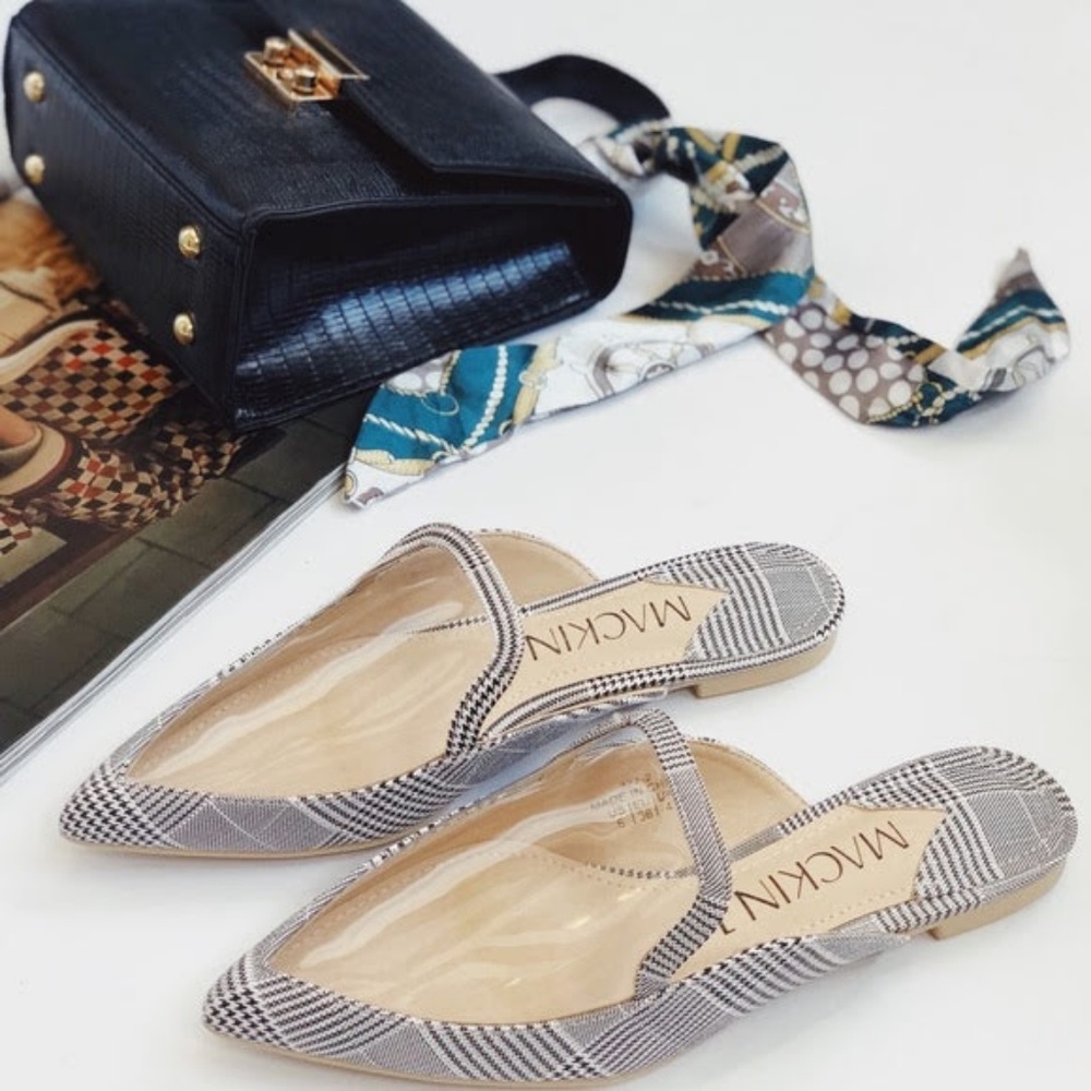 Tia Gingham Clear PVC Pointy Toe Mule Slides